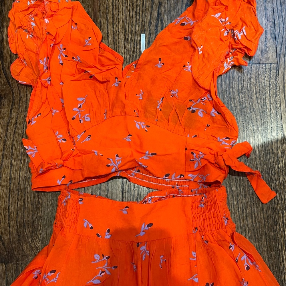 Free People Bright Orange Floral Maxi Dress - Picture 3 of 8